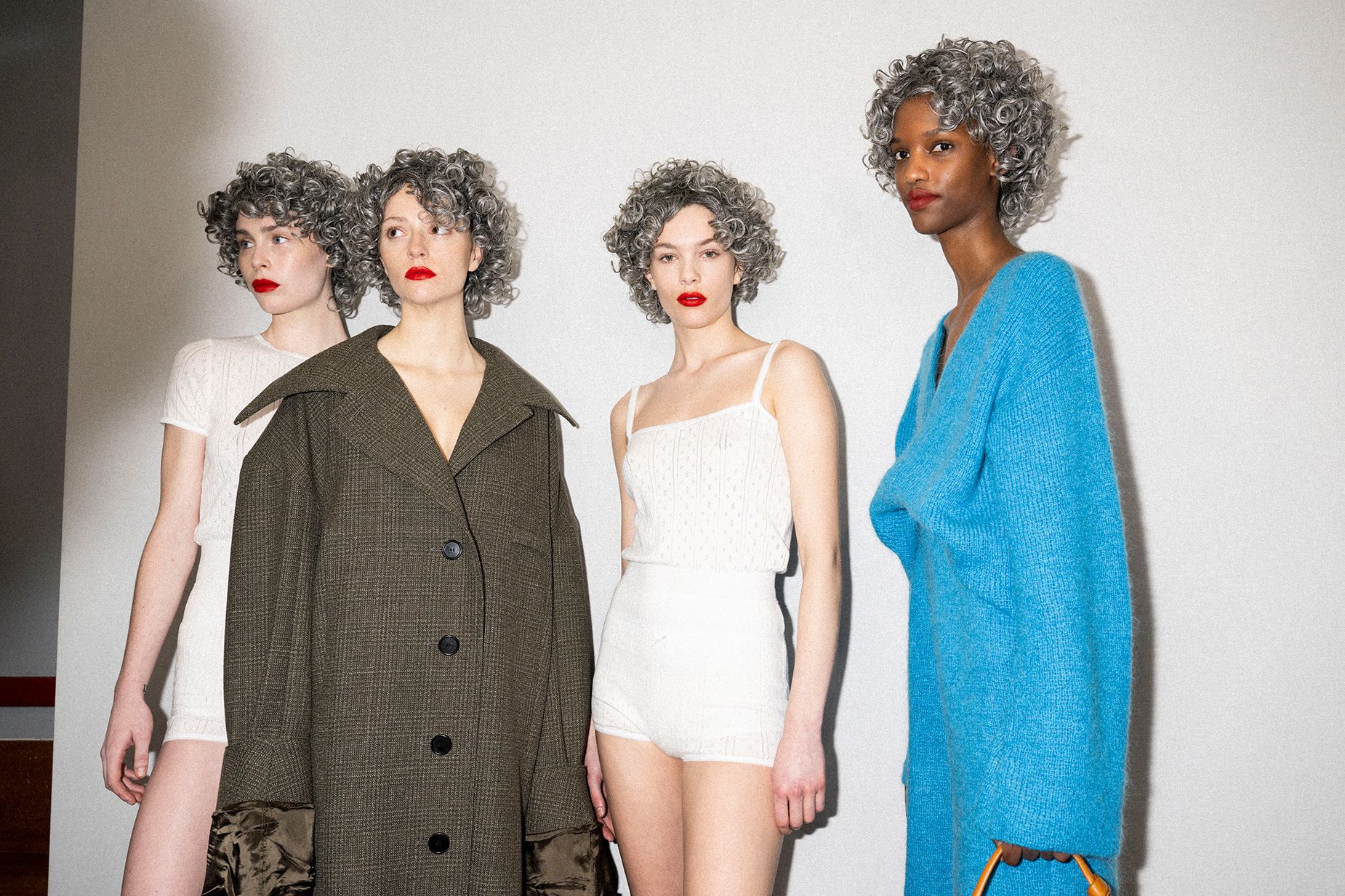 Coiled silver wigs were a mainstay at the JW Anderson show